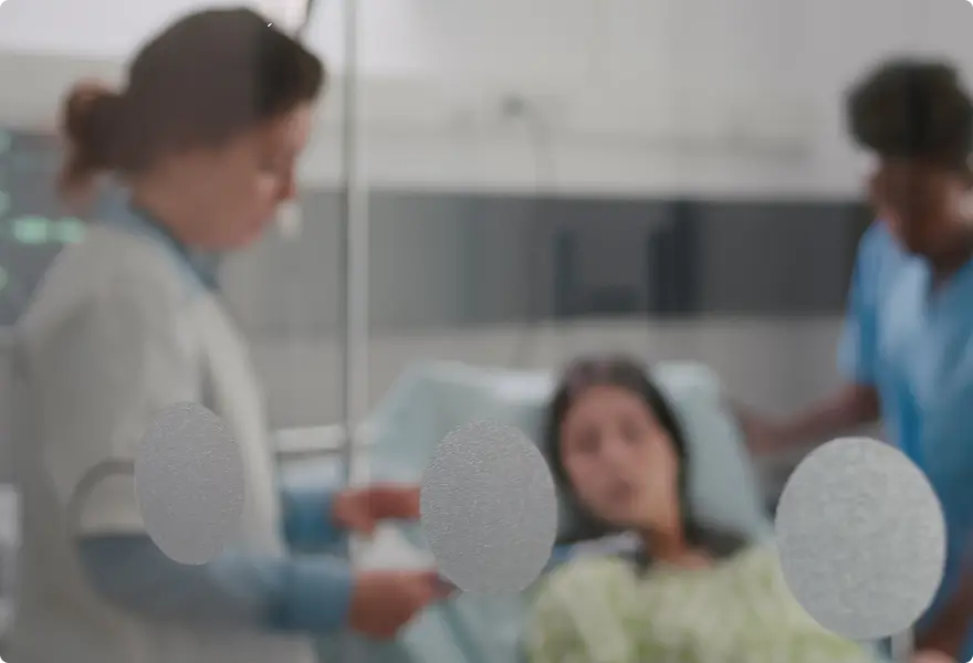 Illustration of an ophthalmologist examining a patient who is experiencing visual floaters